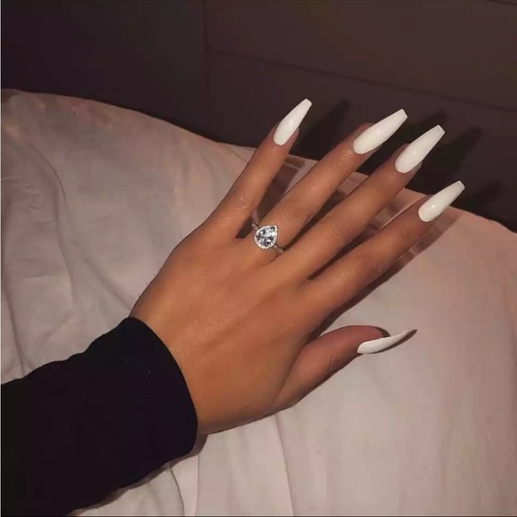 New 925 Silver Luxury Female Promise Pear Cut Engagement Wedding Diamond Ring - Picture 3 of 4